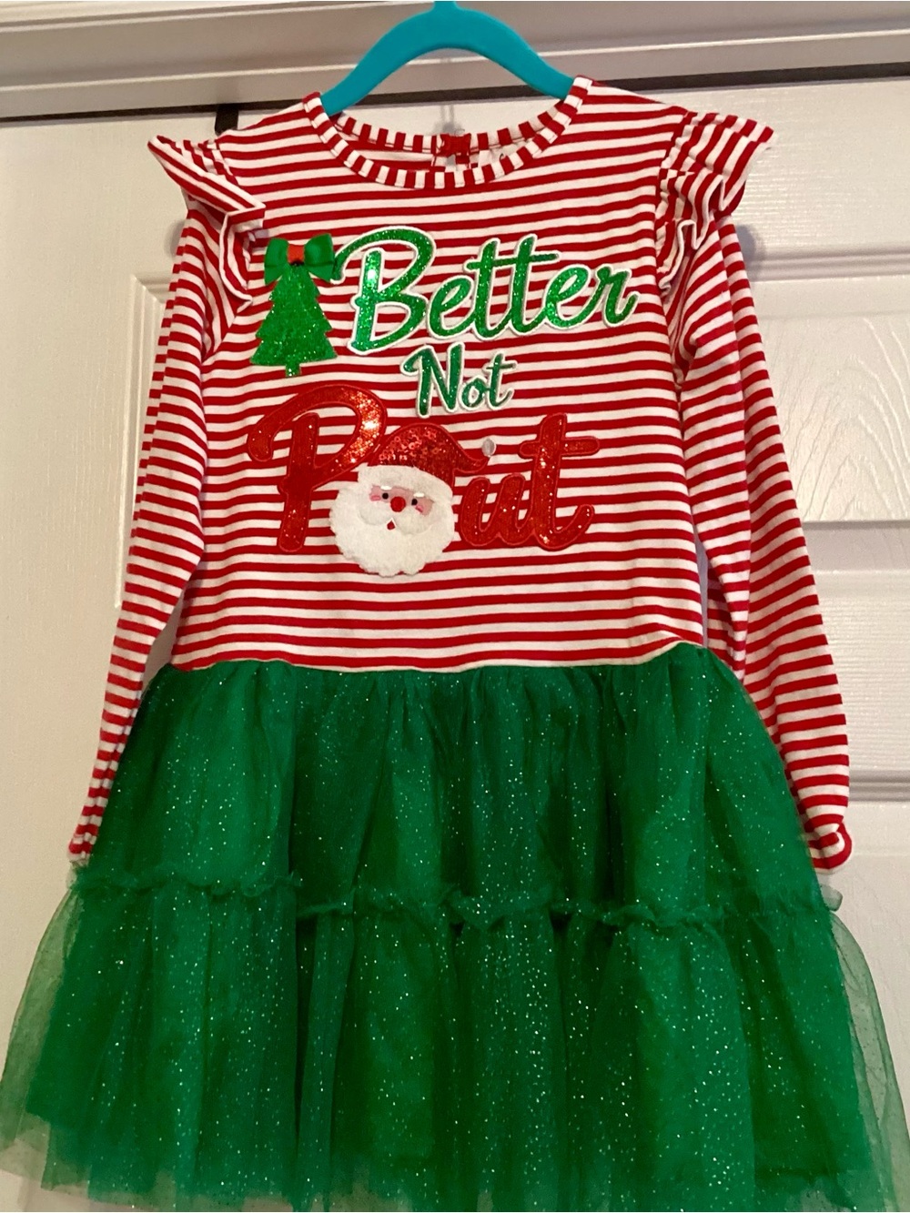 Girls Red & Green Holiday 'Better Not Pout' Striped Tulle Dress